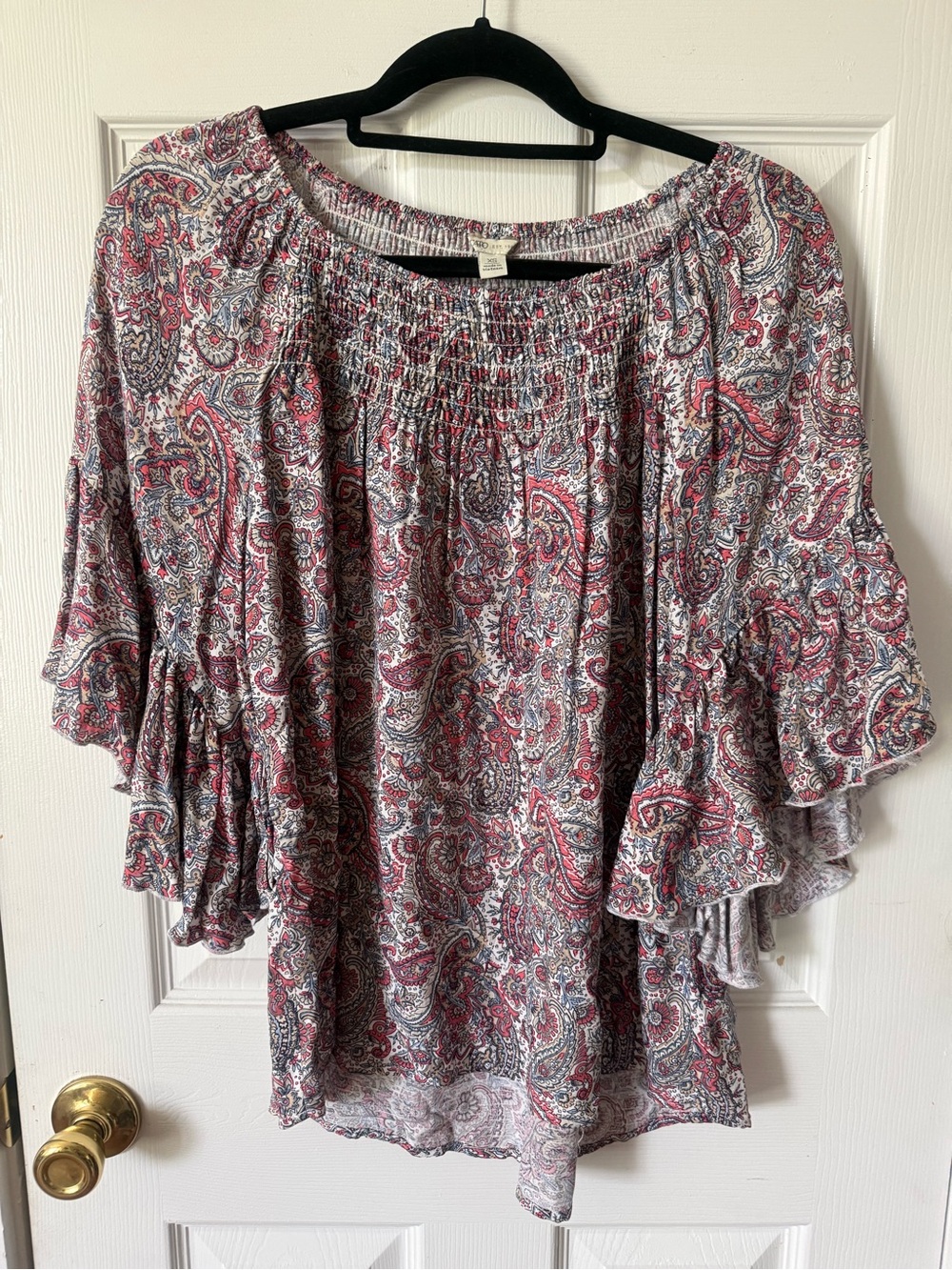 Cato Paisley Ruffle-Sleeve Tunic - Pink & Gray